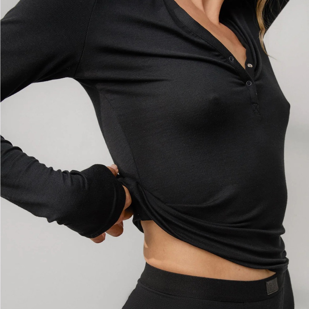 Lunya soft modal rib v neck Henley